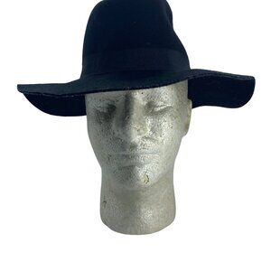 Vtg 100% Wool Fedora Style Hat Small Medium Black Career Costume Gangster